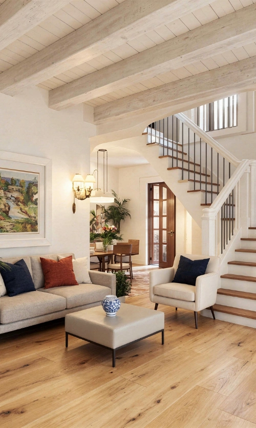 Luxury residential remodeling project featuring custom staircase and living area in Los Angeles